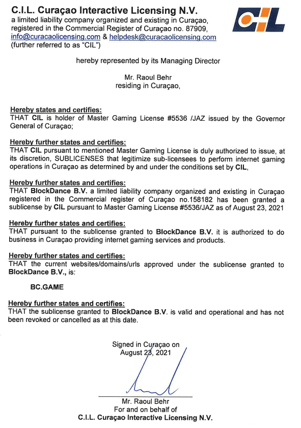 BC.GAME's Global Licensing